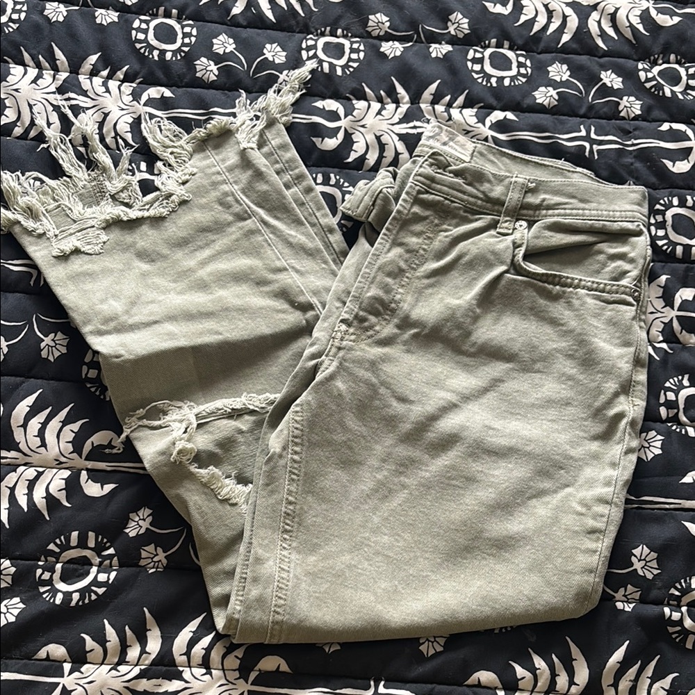 Free People Green Ankle Cropped Jeans